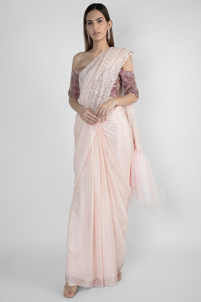 Pink Ruffle Saree With Blouse