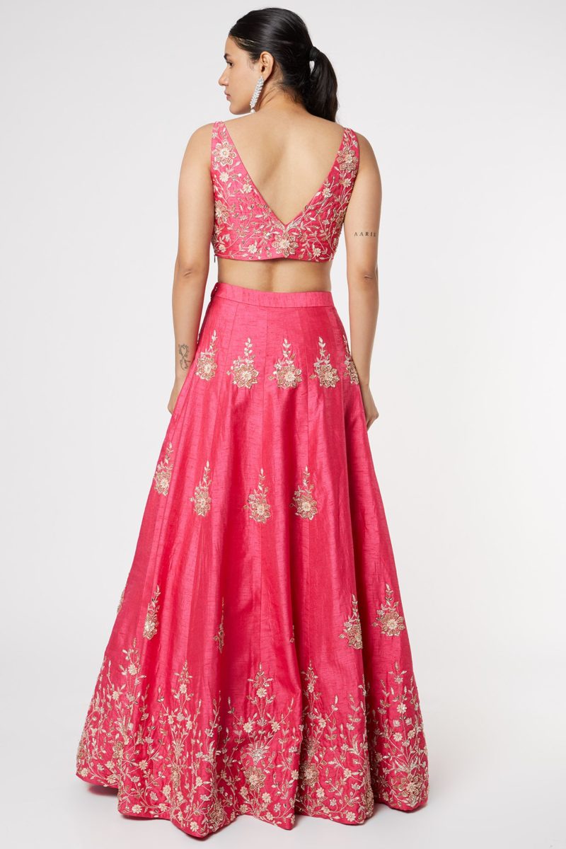 Hot Pink Embroidered Lehenga with Dupatta - Image 5