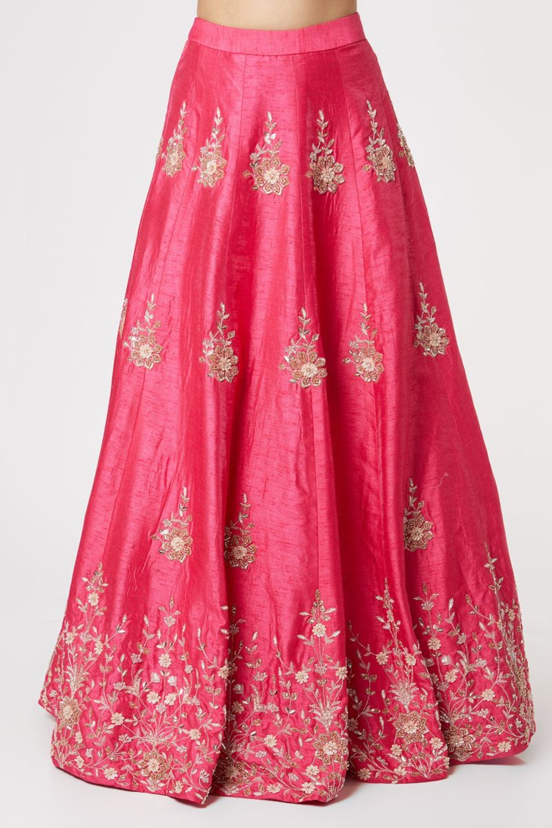 Hot Pink Embroidered Lehenga with Dupatta - Image 3