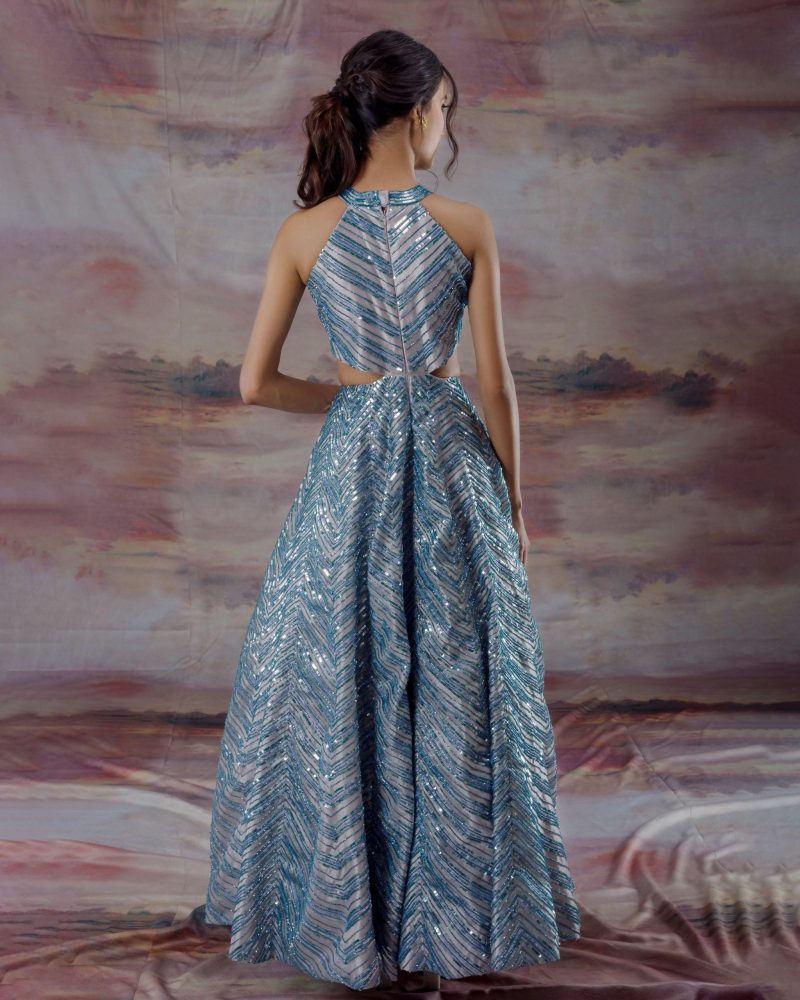 Blue Organza Embroidered Gown - Image 2