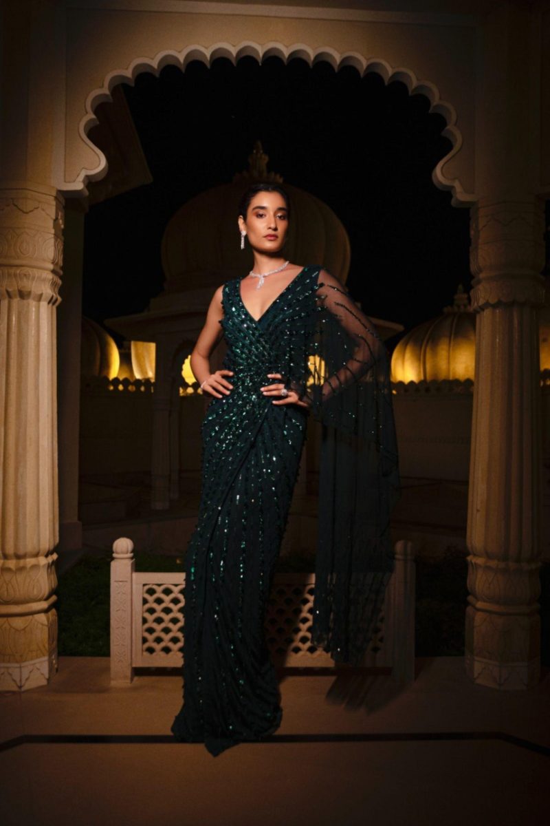 Green Scintilla Saree Gown