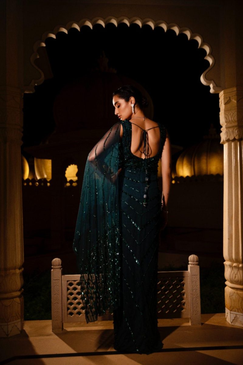 Green Scintilla Saree Gown - Image 3