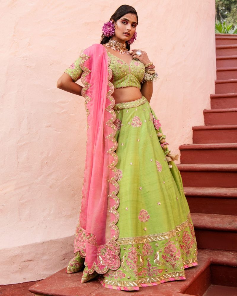 Green Shantoon Zardozi Embroidered Lehenga