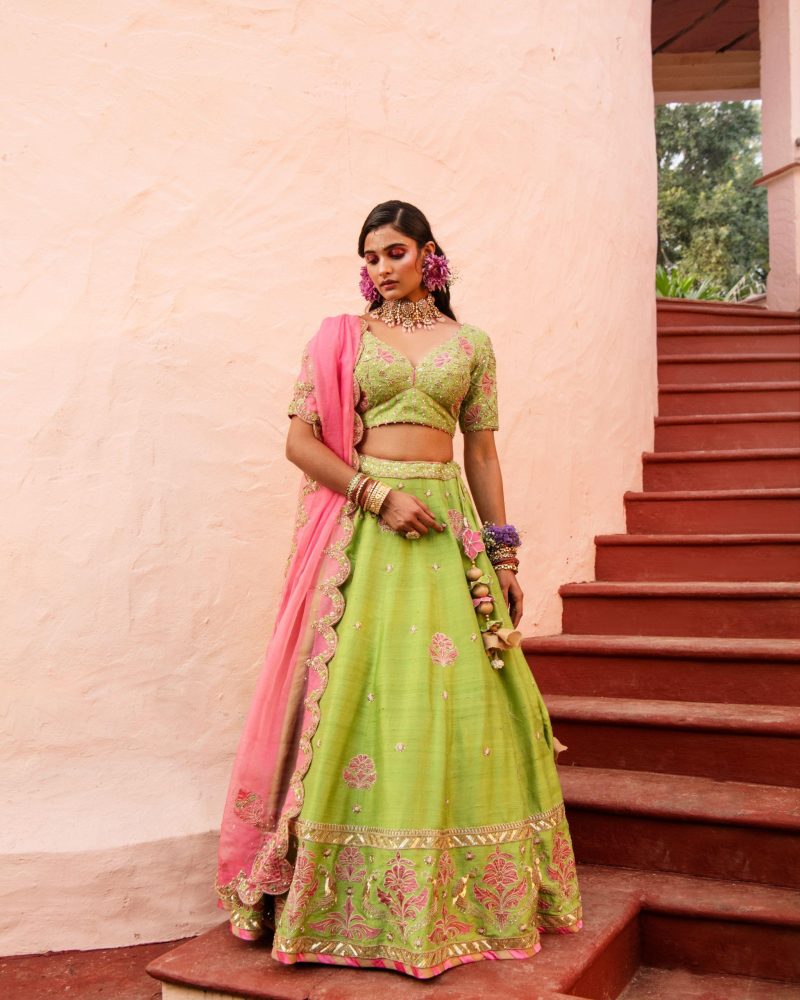 Green Shantoon Zardozi Embroidered Lehenga - Image 2