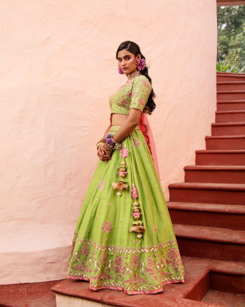 Green Shantoon Zardozi Embroidered Lehenga - Image 3