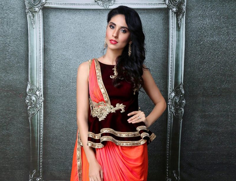 Orange and Maroon Color Peplum Drape Sari - Image 2