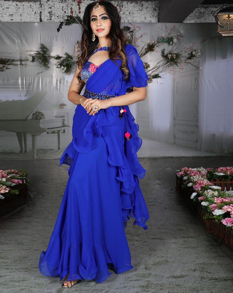 Midnight Blue Color Georgette Kyaarpaann Sari