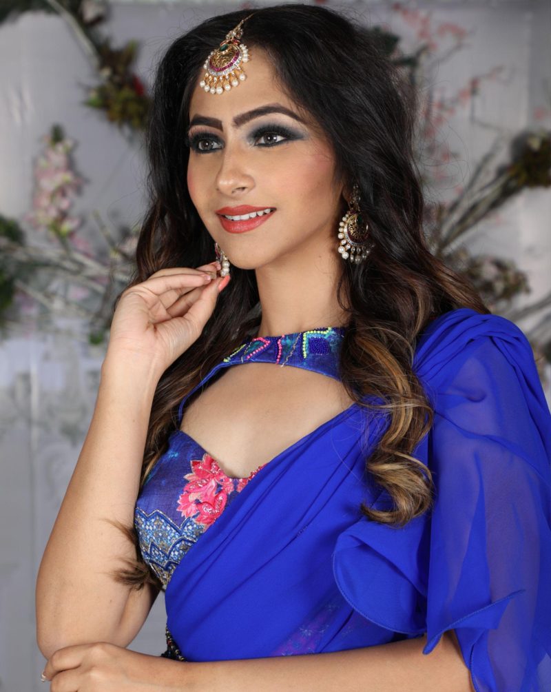 Midnight Blue Color Georgette Kyaarpaann Sari - Image 2