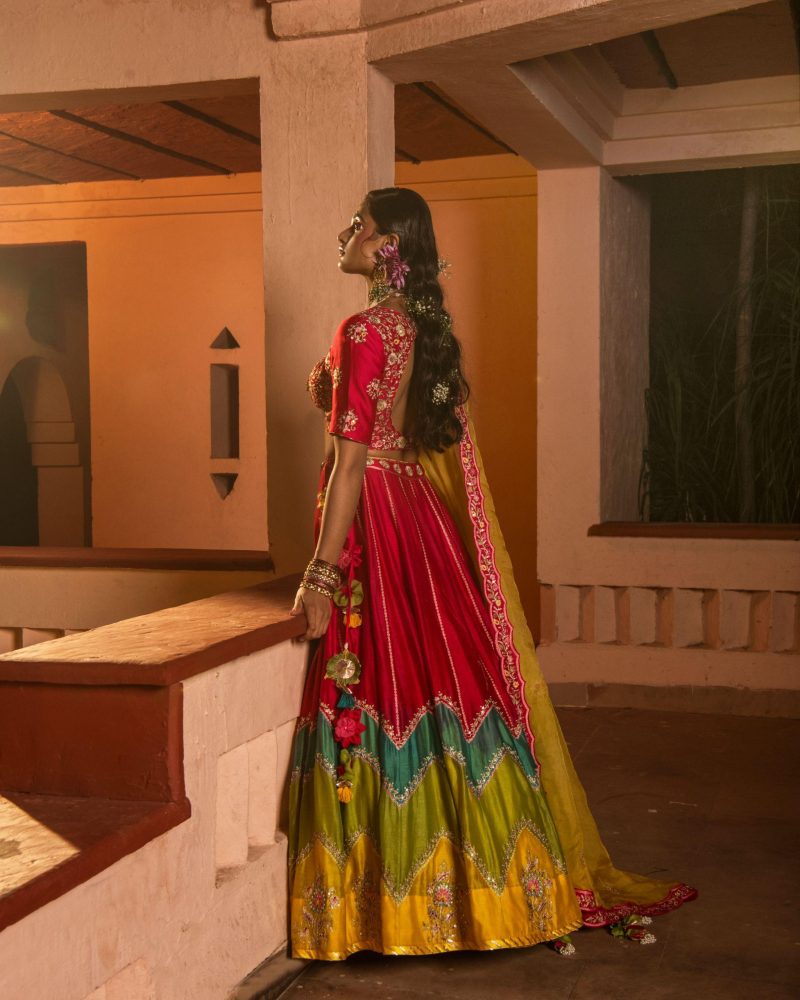 Silk Chanderi Multi Color Block Lehenga - Image 3