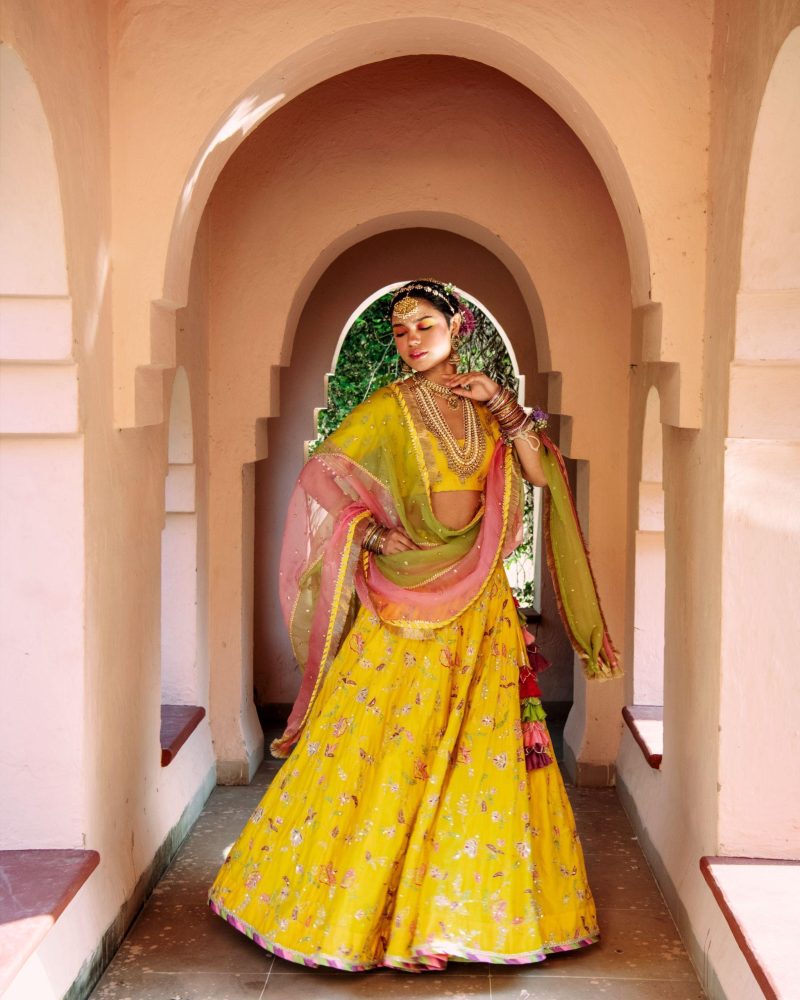 Yellow Color Shantoon Chanderi Lehenga - Image 2