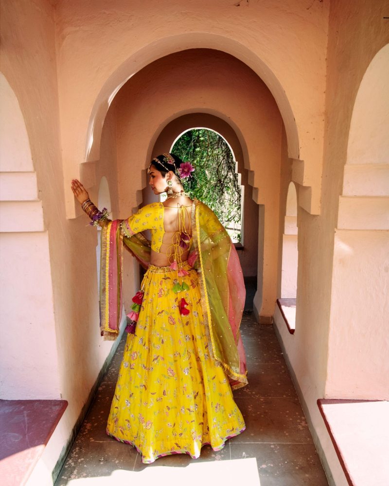 Yellow Color Shantoon Chanderi Lehenga - Image 4