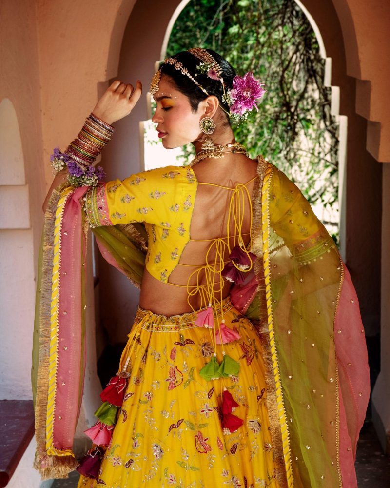 Yellow Color Shantoon Chanderi Lehenga - Image 3