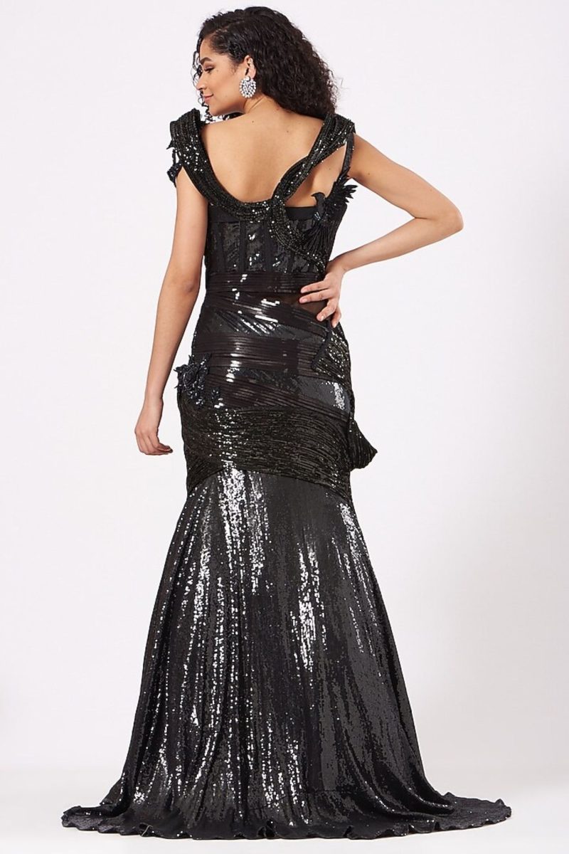 Exclusive Black Color Stardust Embroidered Gown - Image 3