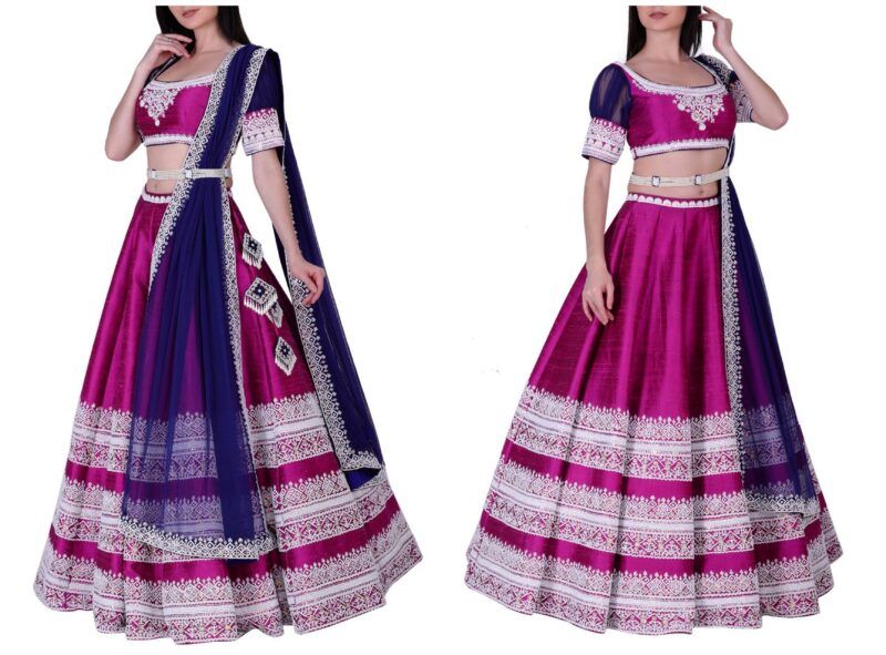 Purple & Navy Blue Color Embroidered Lehenga Set - Image 4