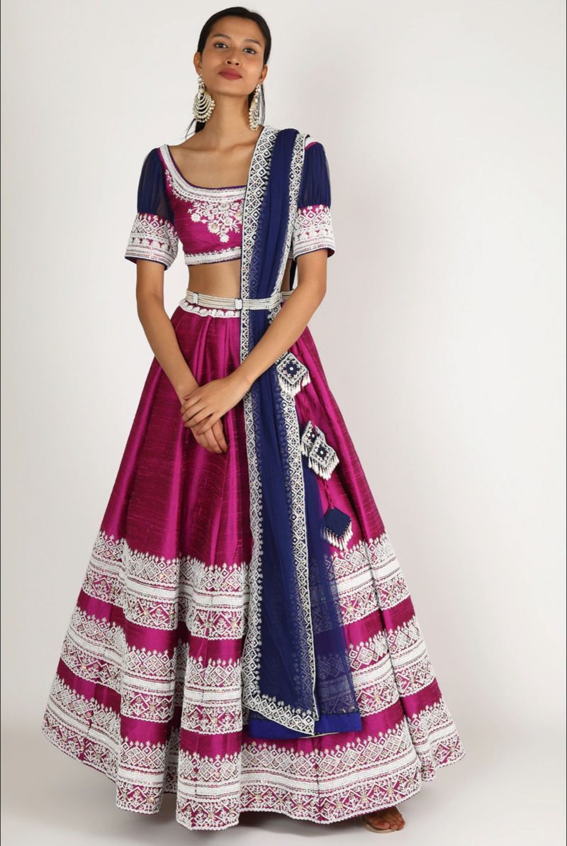 Purple & Navy Blue Color Embroidered Lehenga Set