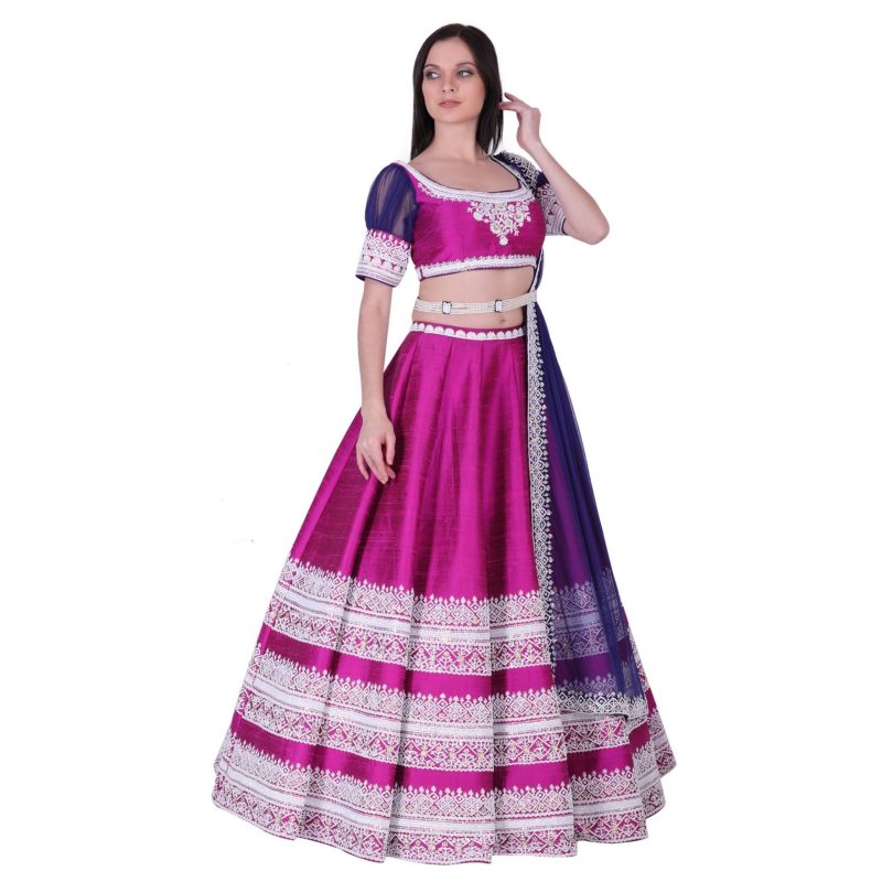 Purple & Navy Blue Color Embroidered Lehenga Set - Image 3