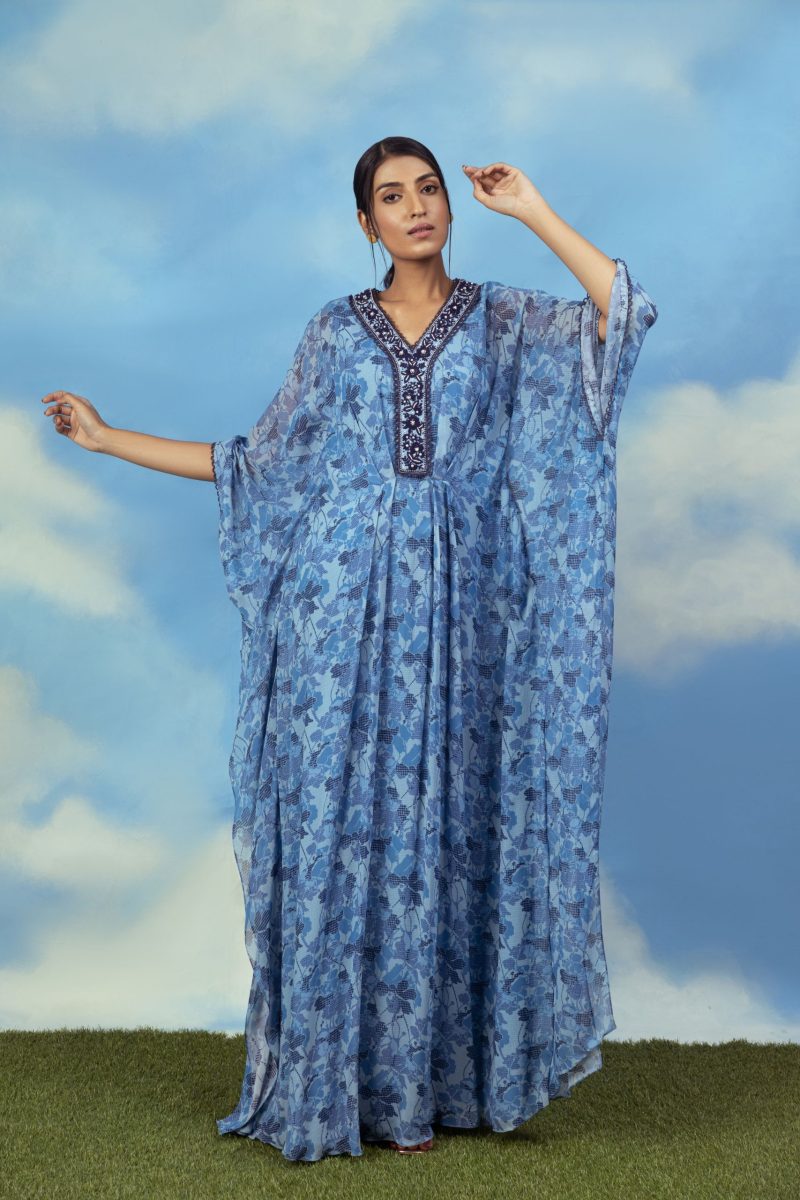 Blue Color Printed Georgette Kaftan