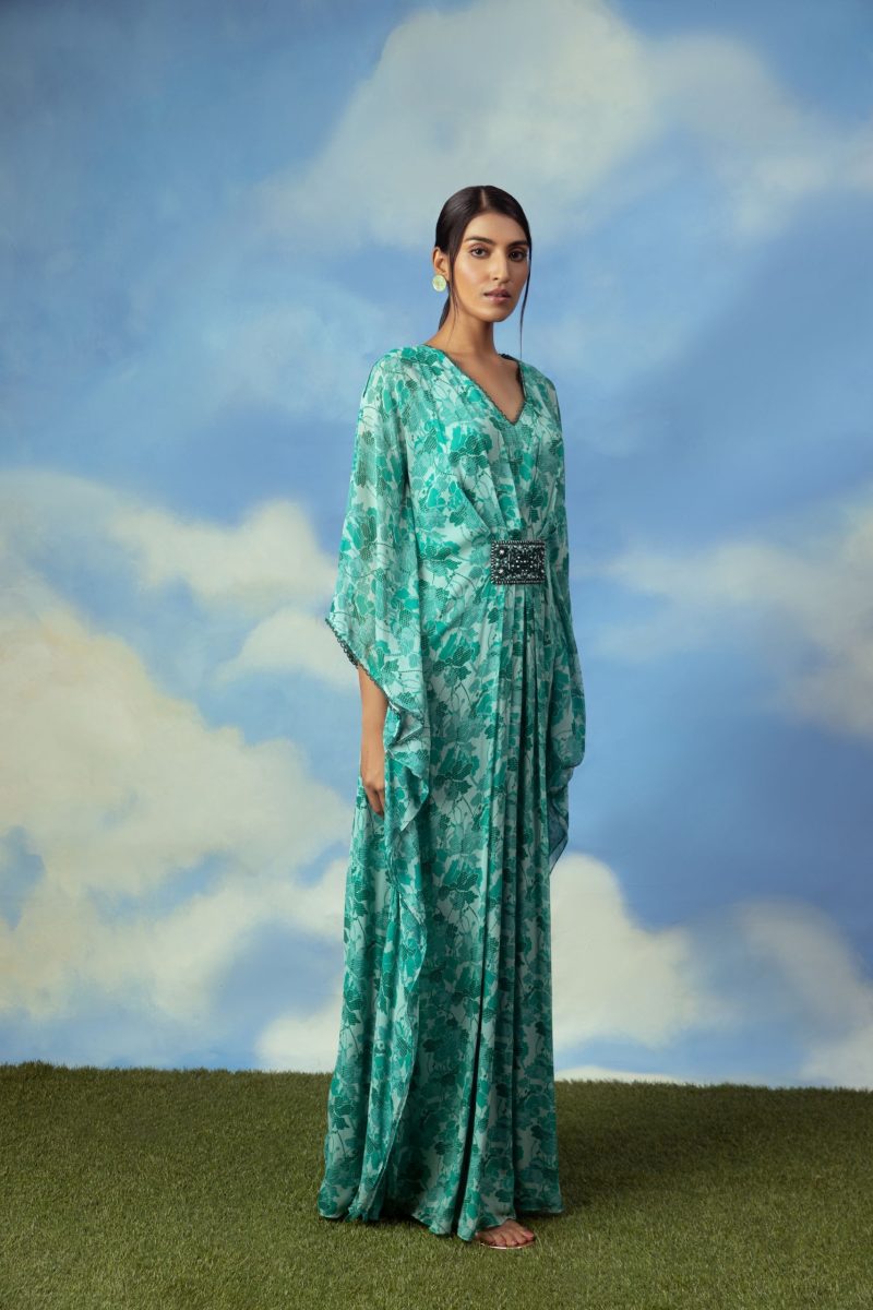 Aqua Green Printed Kaftan