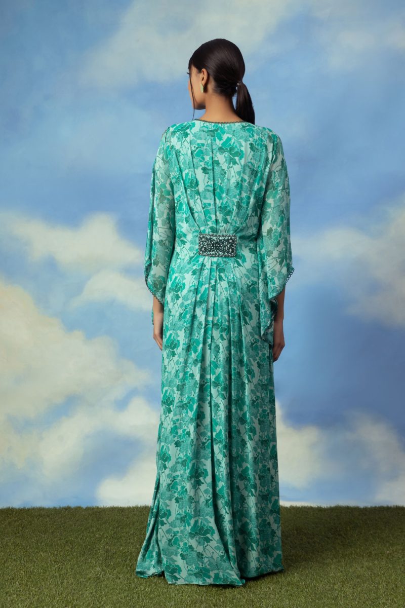 Aqua Green Printed Kaftan - Image 4