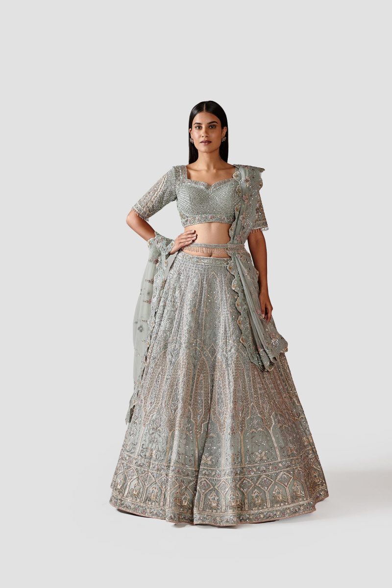 Ice Blue-Grey Color Organza Lehenga Set