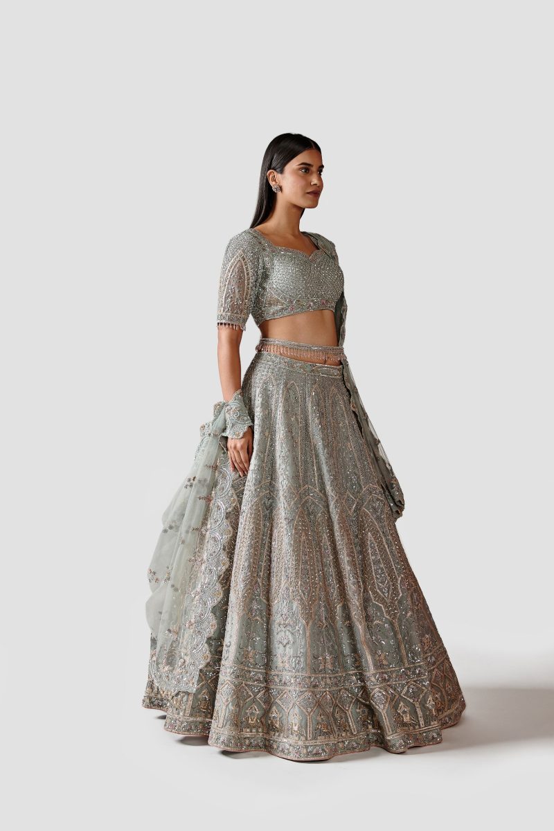 Ice Blue-Grey Color Organza Lehenga Set - Image 2