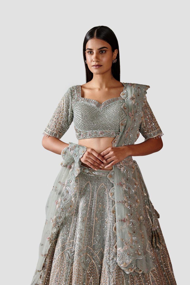 Ice Blue-Grey Color Organza Lehenga Set - Image 3