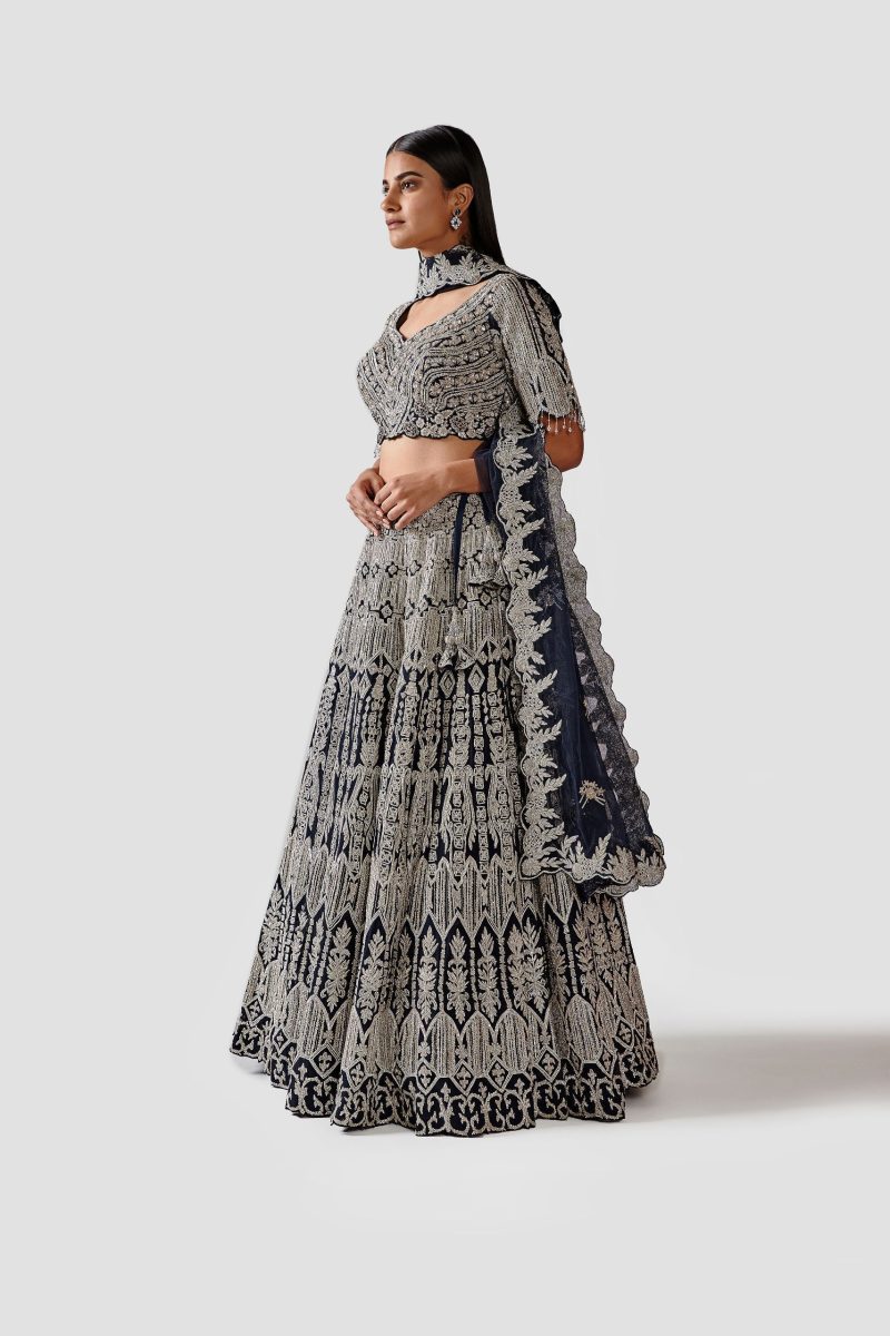 Navy Blue Georgette Lehenga with Grey Dupatta - Image 2