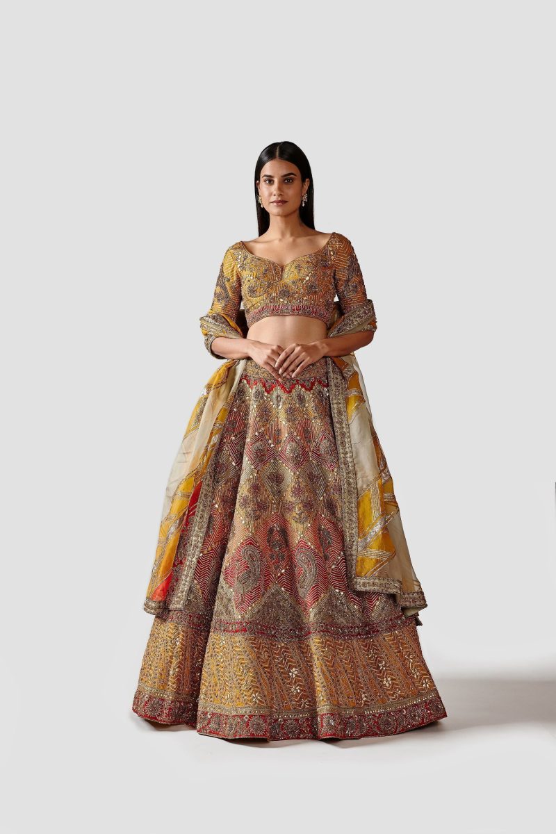 Multi Colored Organza Heavy Embroidery Lehenga Set