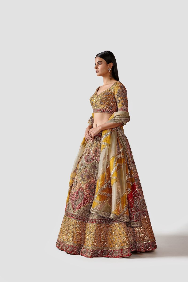 Multi Colored Organza Heavy Embroidery Lehenga Set - Image 3