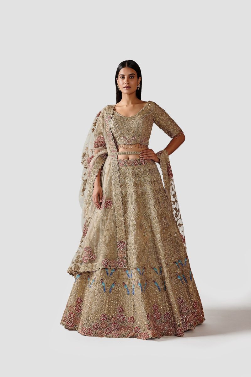 Light Gold Color Heavy Embroidery Lehenga