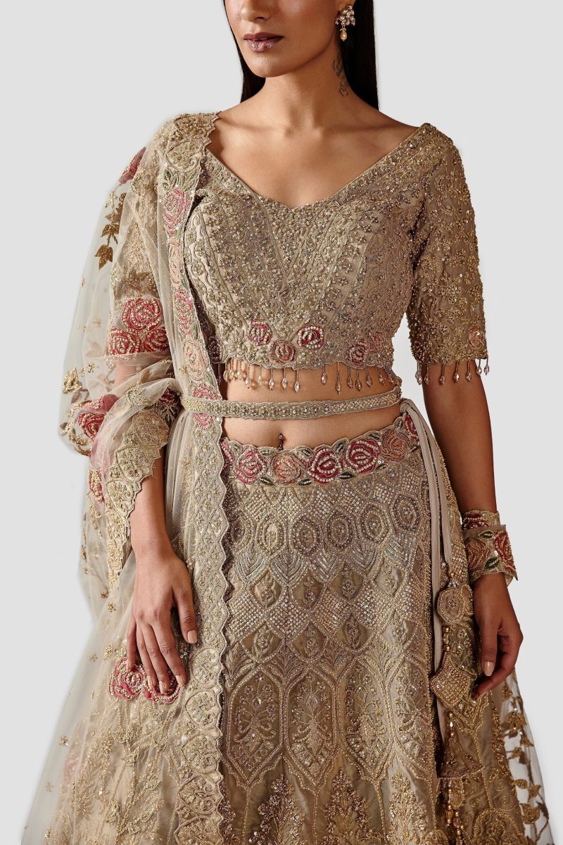 Light Gold Color Heavy Embroidery Lehenga - Image 4