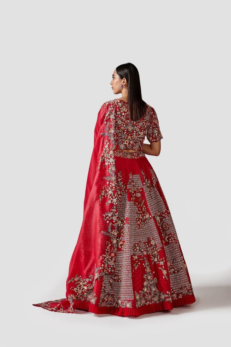 Red Color Raw Silk Designer Lehenga - Image 4