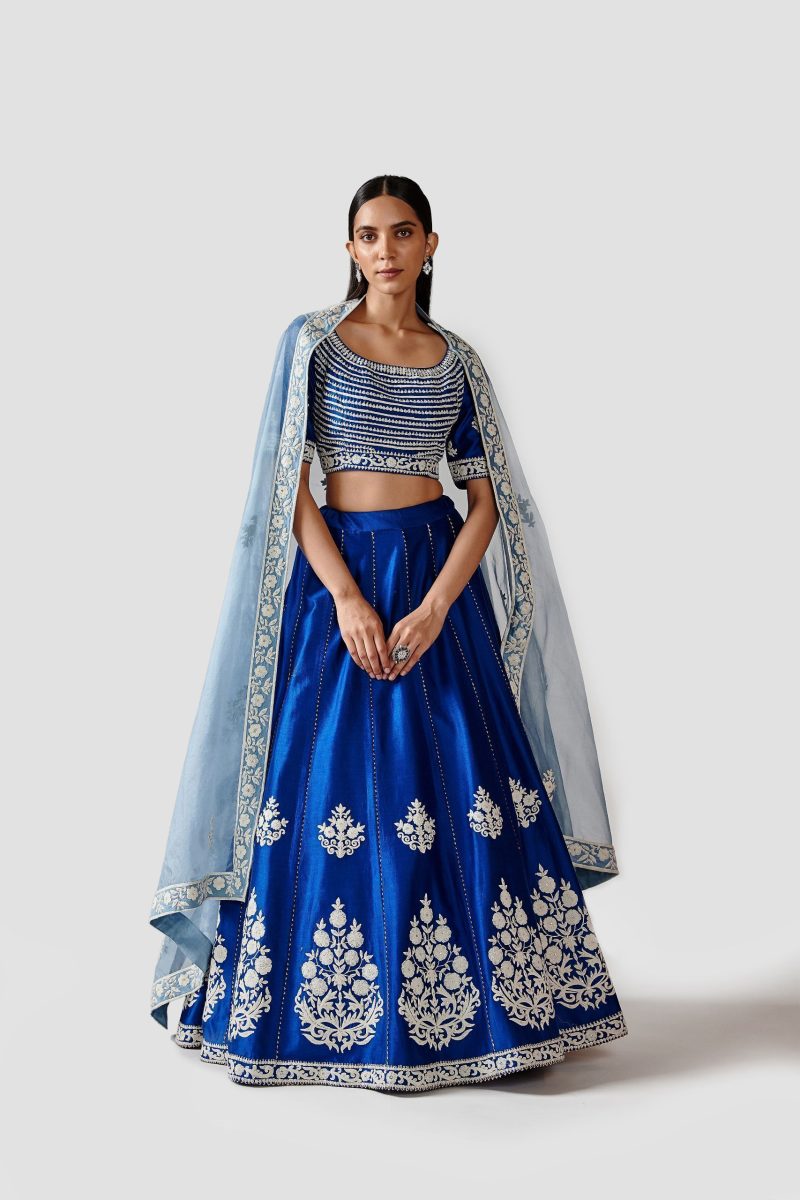 Royal Blue Color Raw Silk Embroidery Lehenga